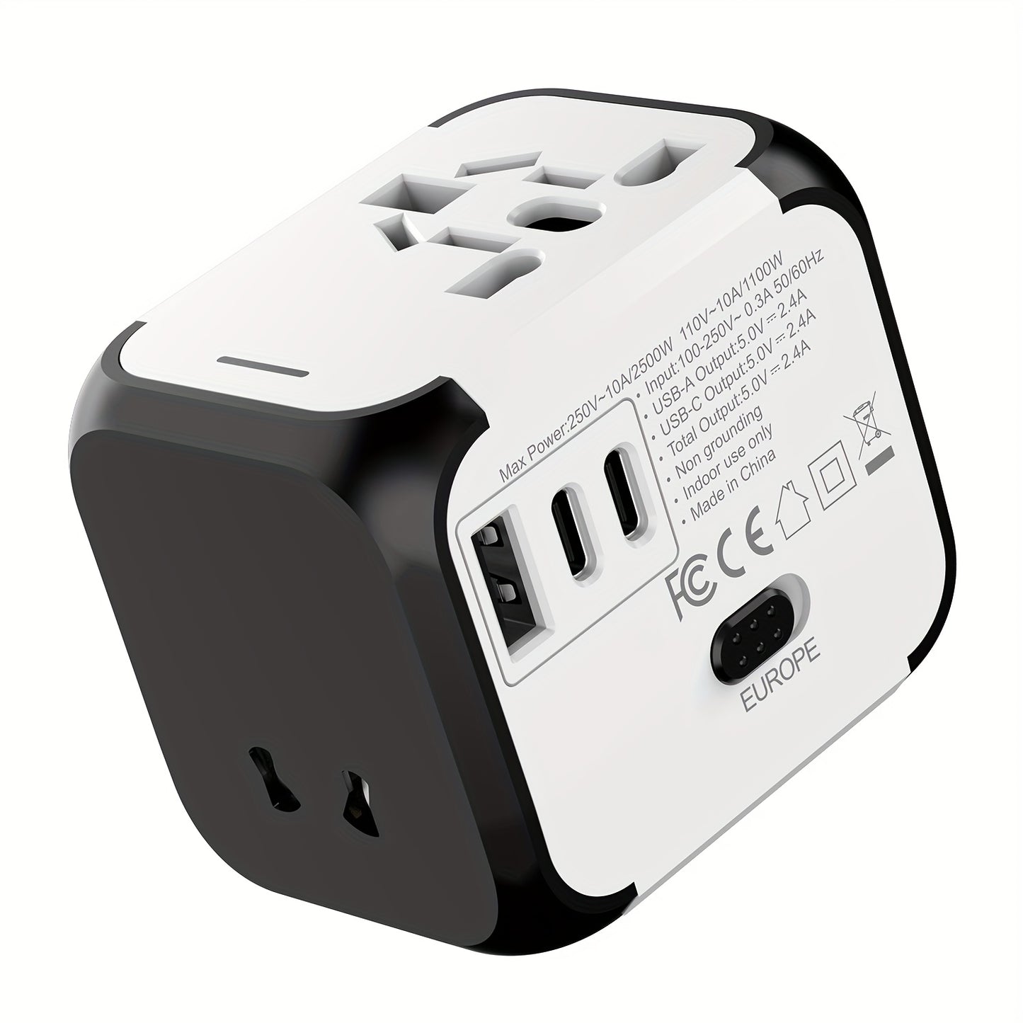 Universal Travel Adapter 2500W Power Plug Converter with Type C US/UK/AU Plug Compatible Electric Socket Converter