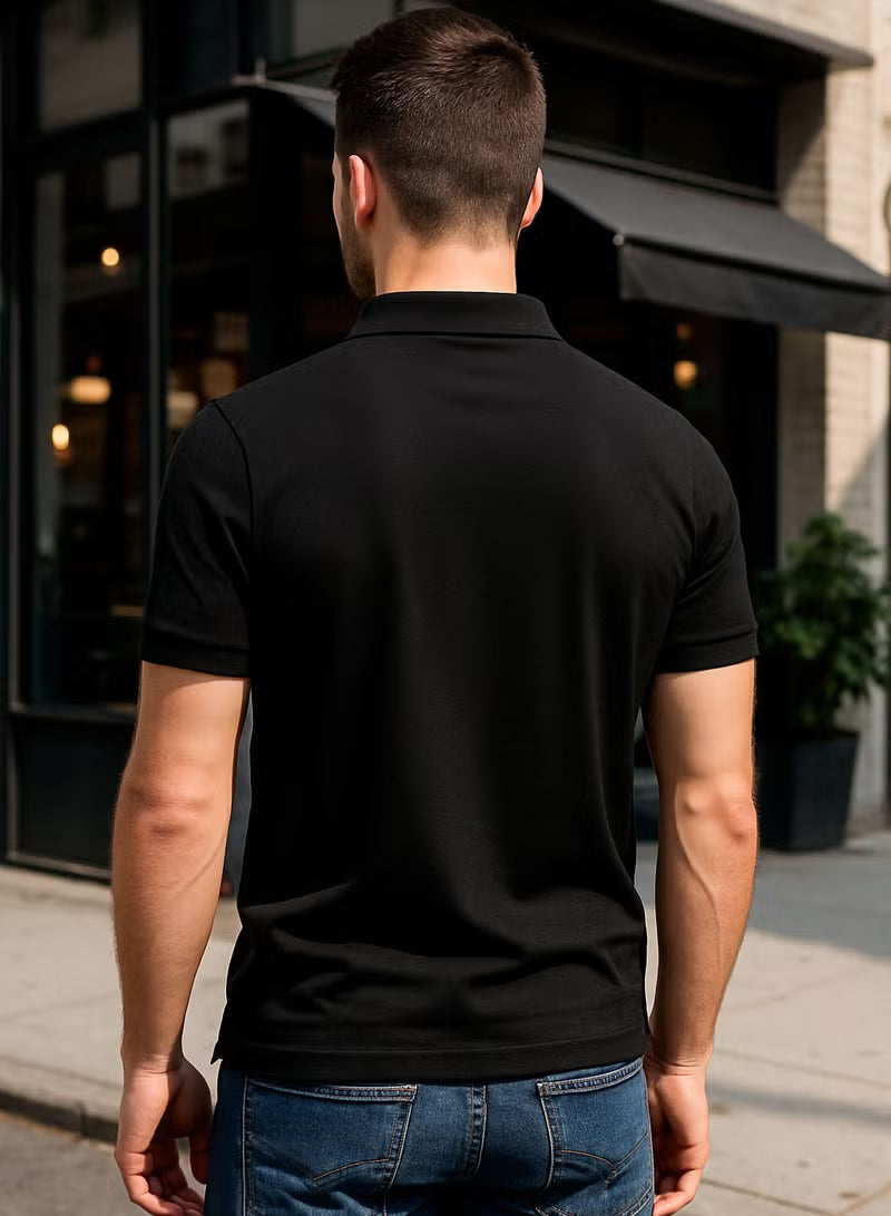 Men’s Stretchable Cotton Polo Shirt – Short Sleeves, Breathable, Black – Perfect for Office & Casual