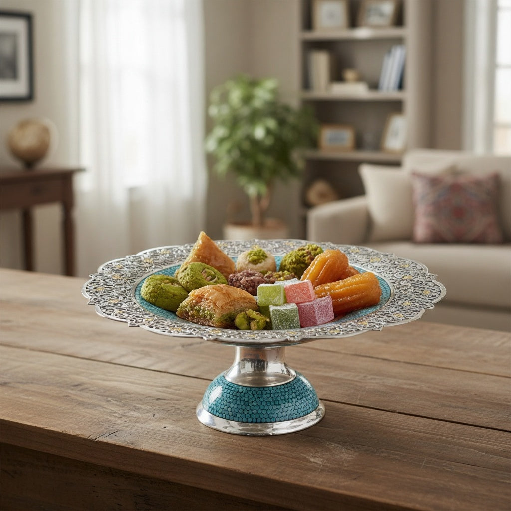 Silver Turquoise Latticed Dessert Stand 2