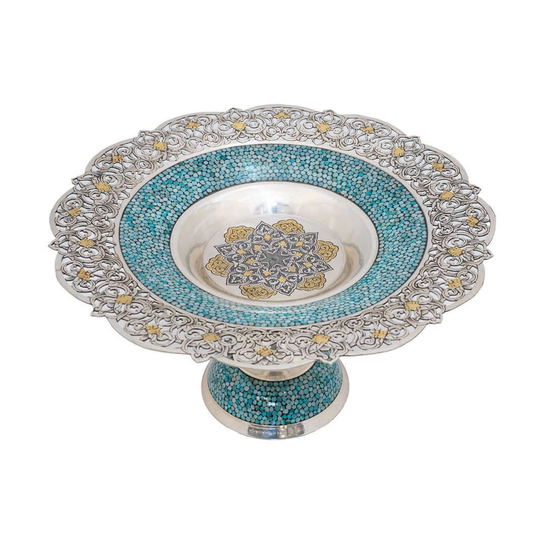 Silver Turquoise Latticed Dessert Stand
