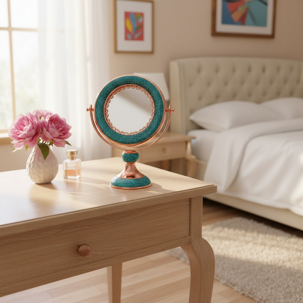 Small Round Turquoise Mirror
