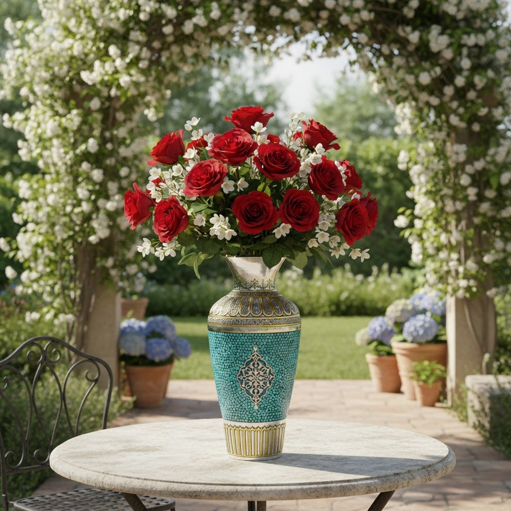 Silver Turquoise Saljughi Vase