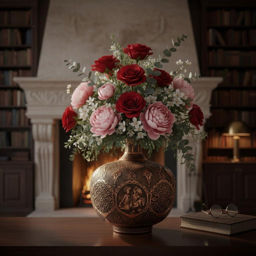 Pomegranate-Shaped Engraved Vase