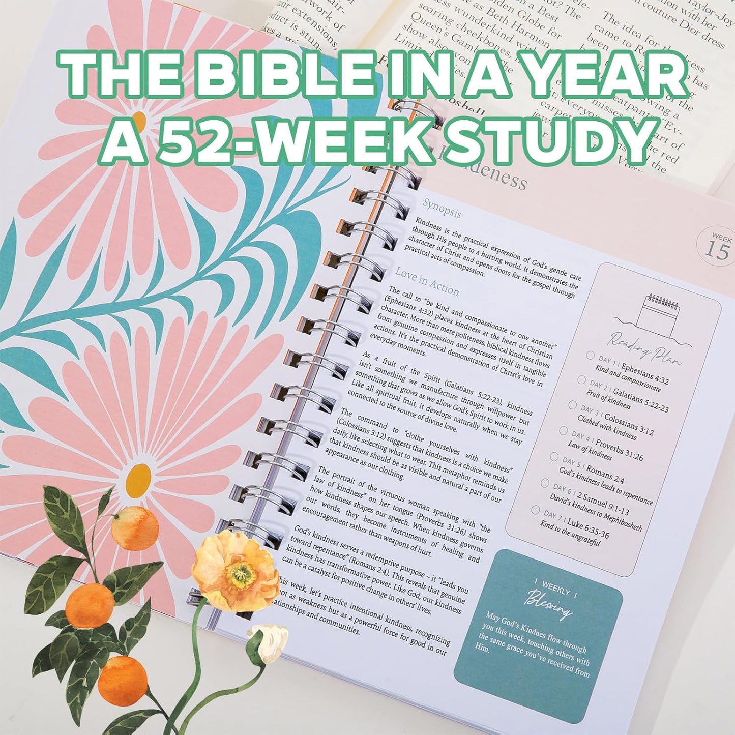Perzora The Bible in A Year A 52-Week Study Notebook Multi-Purpose Womens Bible Study Plan Leak-Proof for Daily Bible Study Noteb