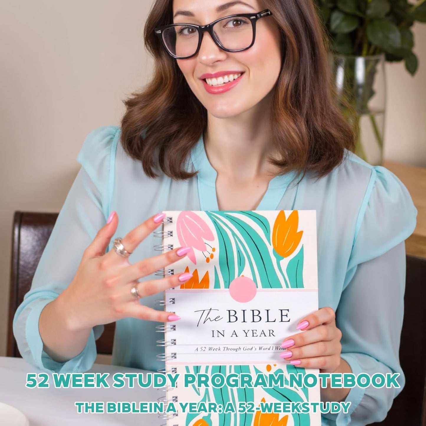 Perzora The Bible in A Year A 52-Week Study Notebook Multi-Purpose Womens Bible Study Plan Leak-Proof for Daily Bible Study Noteb