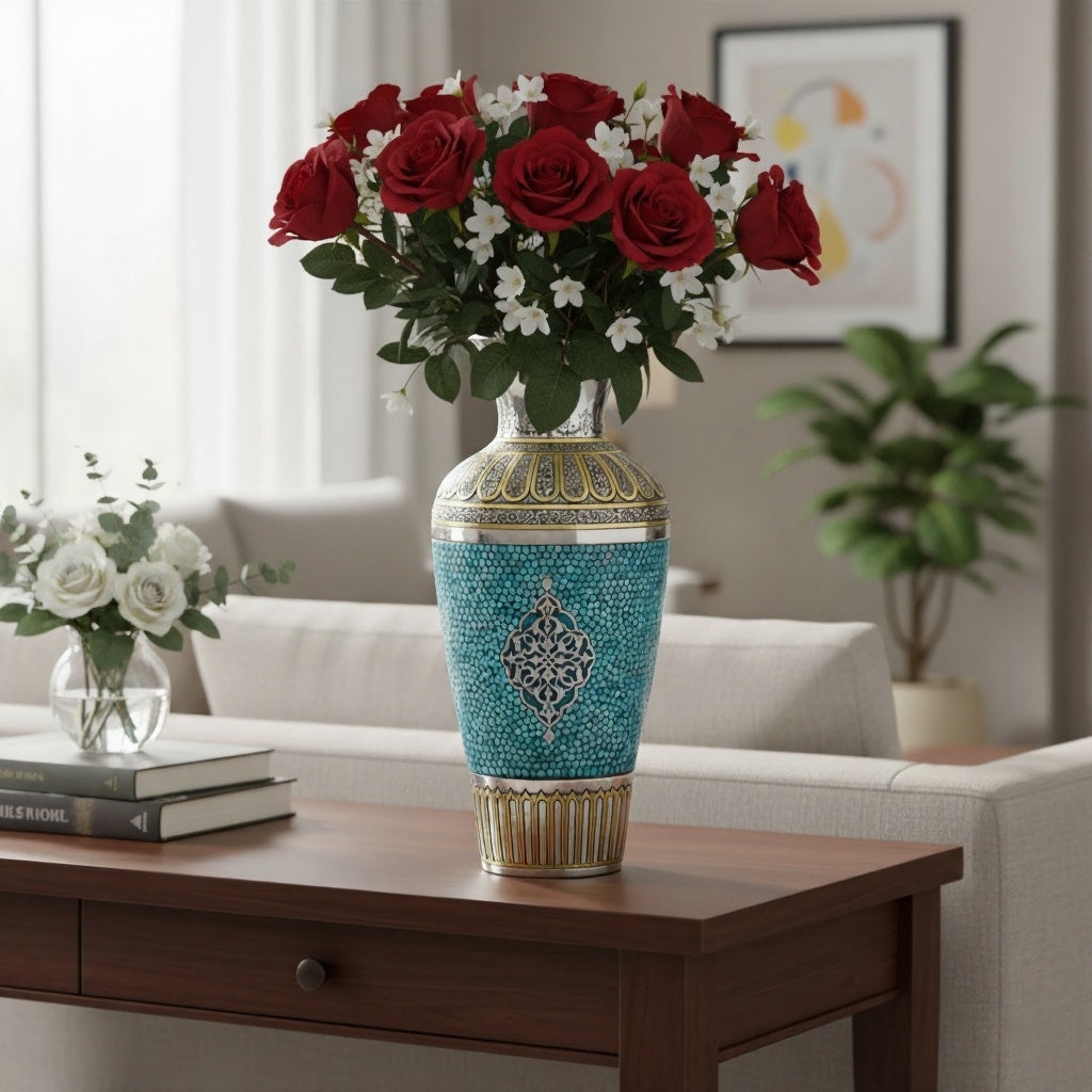 Silver Turquoise Saljughi Vase