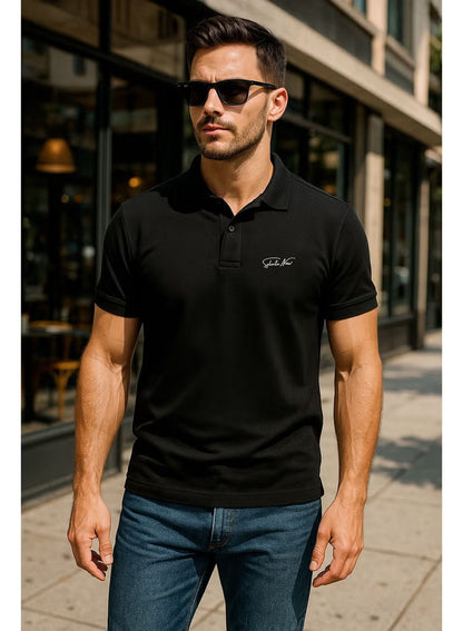 Men’s Stretchable Cotton Polo Shirt – Short Sleeves, Breathable, Black – Perfect for Office & Casual