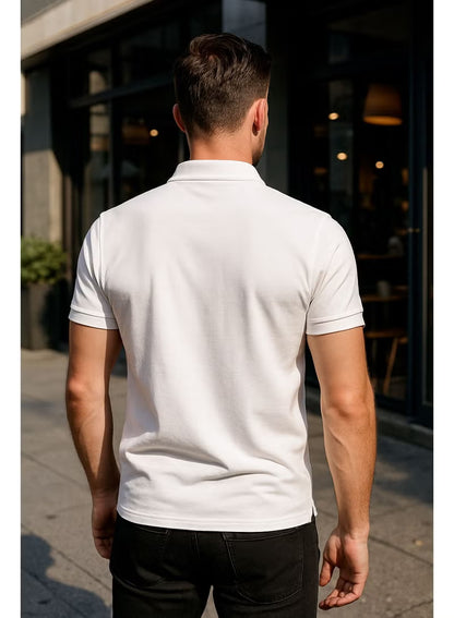 Men’s Stretchable Cotton Polo Shirt – Short Sleeves, Breathable, Black – Perfect for Office & Casual