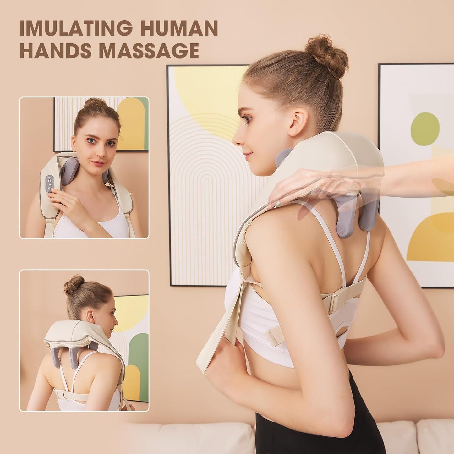 Perzaro 26W Brushless Motor Neck And Shoulder Massager Wireless Shoulder And Back Kneading Massage Shawl Neck masajeador