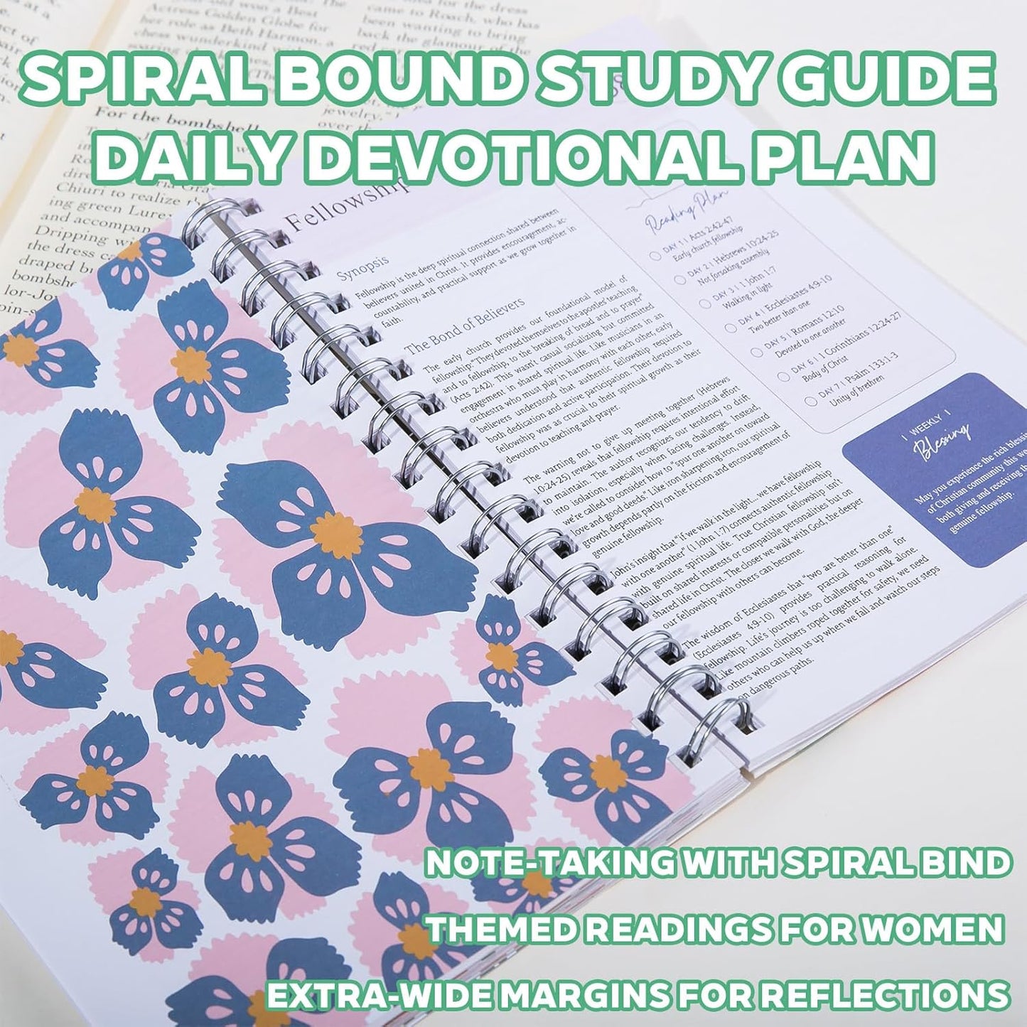 Perzora The Bible in A Year A 52-Week Study Notebook Multi-Purpose Womens Bible Study Plan Leak-Proof for Daily Bible Study Noteb