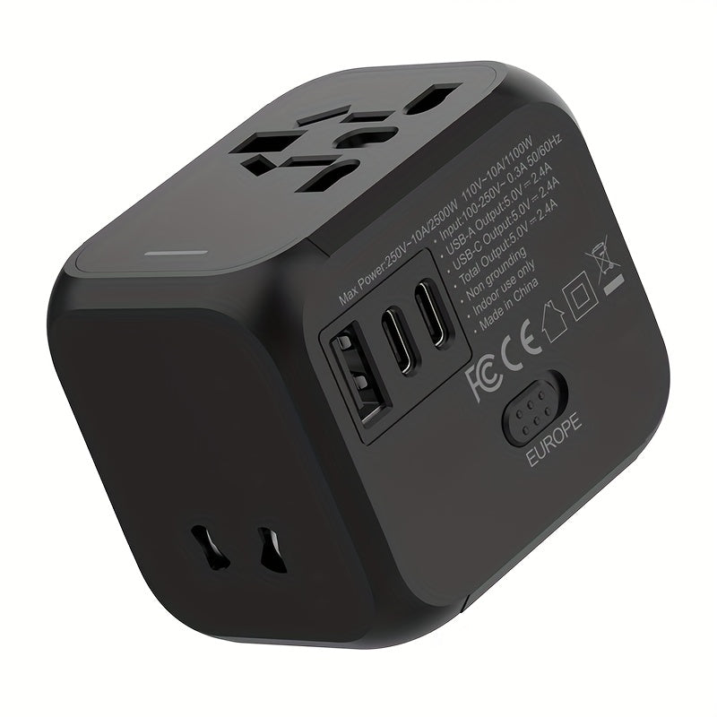 Universal Travel Adapter 2500W Power Plug Converter with Type C US/UK/AU Plug Compatible Electric Socket Converter