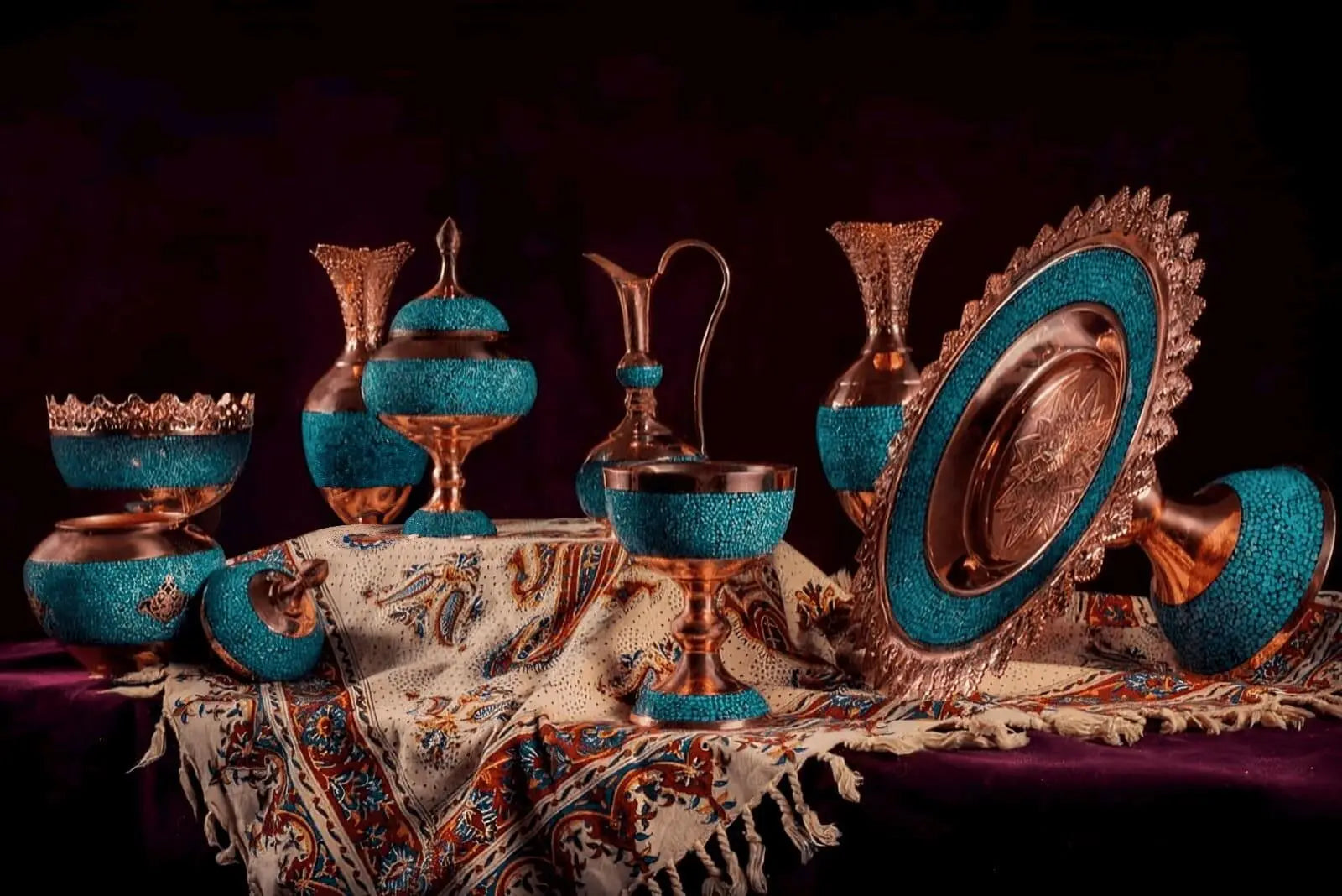 Decorative copper and turquoise handicraft