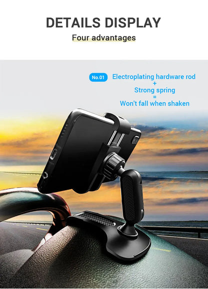 360 Degree Rotating Dashboard Car Phone Holder ABS Mobile Sun Visor Support Auto Rear View Mirror Stand Black Universal Accessory