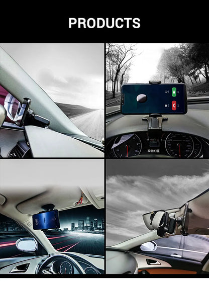 360 Degree Rotating Dashboard Car Phone Holder ABS Mobile Sun Visor Support Auto Rear View Mirror Stand Black Universal Accessory