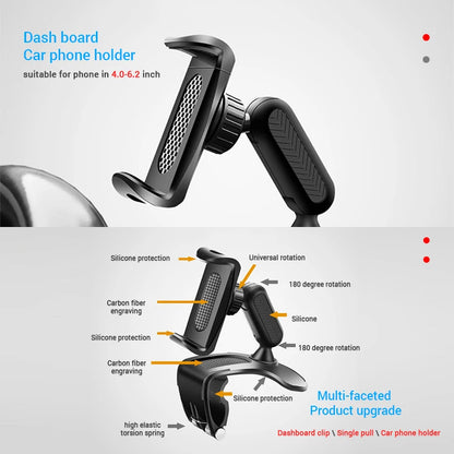 360 Degree Rotating Dashboard Car Phone Holder ABS Mobile Sun Visor Support Auto Rear View Mirror Stand Black Universal Accessory