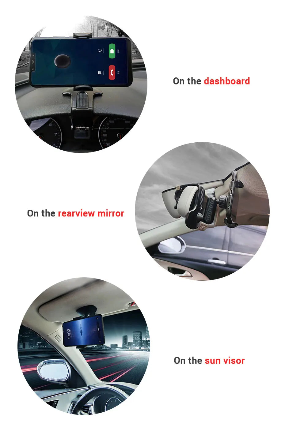 360 Degree Rotating Dashboard Car Phone Holder ABS Mobile Sun Visor Support Auto Rear View Mirror Stand Black Universal Accessory