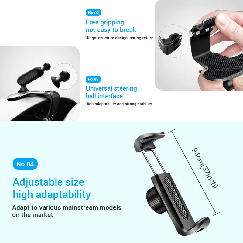 360 Degree Rotating Dashboard Car Phone Holder ABS Mobile Sun Visor Support Auto Rear View Mirror Stand Black Universal Accessory