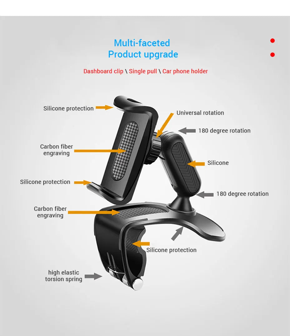360 Degree Rotating Dashboard Car Phone Holder ABS Mobile Sun Visor Support Auto Rear View Mirror Stand Black Universal Accessory