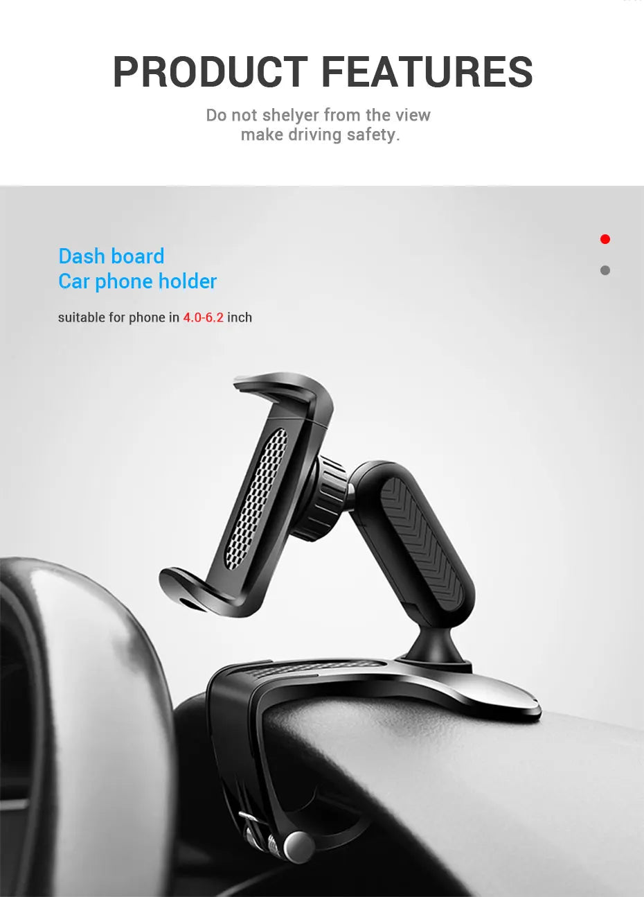 360 Degree Rotating Dashboard Car Phone Holder ABS Mobile Sun Visor Support Auto Rear View Mirror Stand Black Universal Accessory