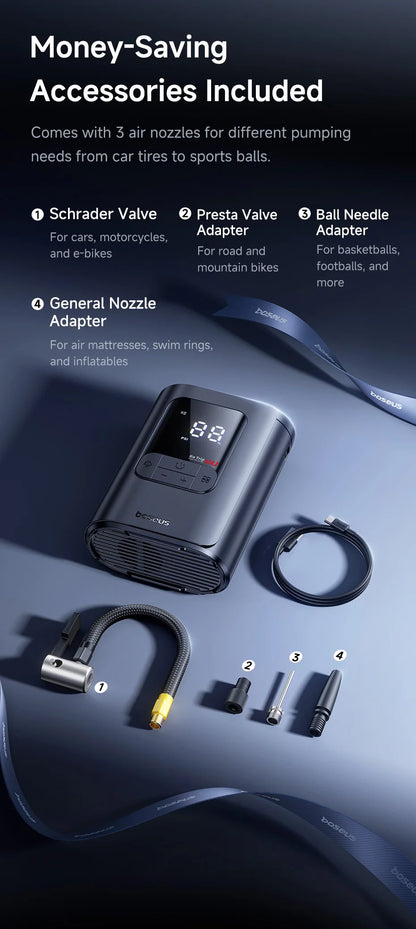 Wireless Car Air Pump Portable Air Compressor for Car Motorcycles Bicycle Electric Tire Inflator with LCD Digital Display