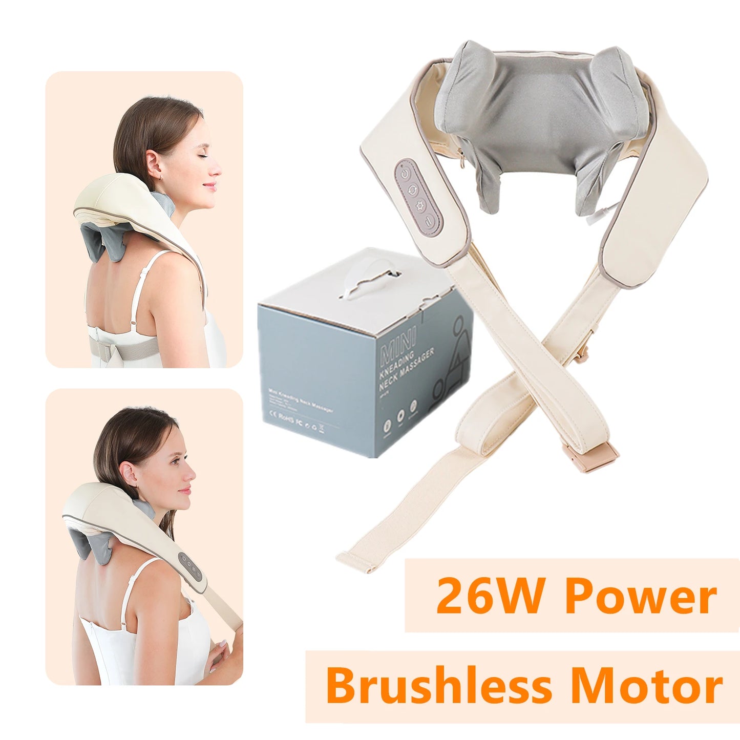 Perzaro 26W Brushless Motor Neck And Shoulder Massager Wireless Shoulder And Back Kneading Massage Shawl Neck masajeador
