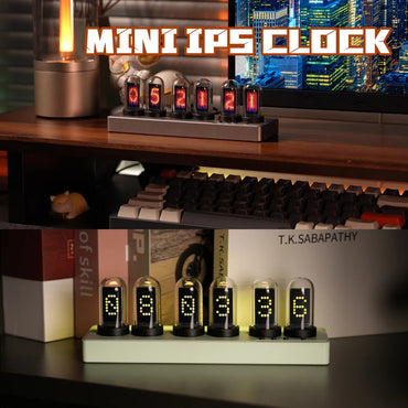 Retro IPS Nixie Tube Clock – Creative DIY Alarm Clock with RGB Lights, Custom Faces & Modern LCD Display