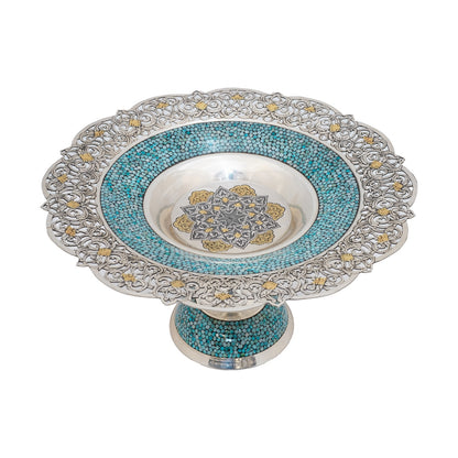 Silver Turquoise Latticed Dessert Stand