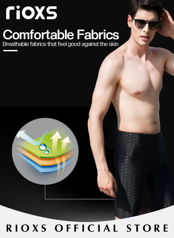 Mens Swimwear Set with Adjustable Anti Fog Swimming Goggles Swim Cap Nose Clip Ear Plugs and Storage Bag