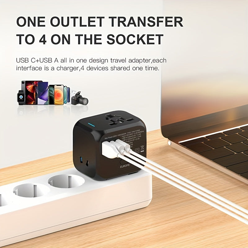Universal Travel Adapter 2500W Power Plug Converter with Type C US/UK/AU Plug Compatible Electric Socket Converter