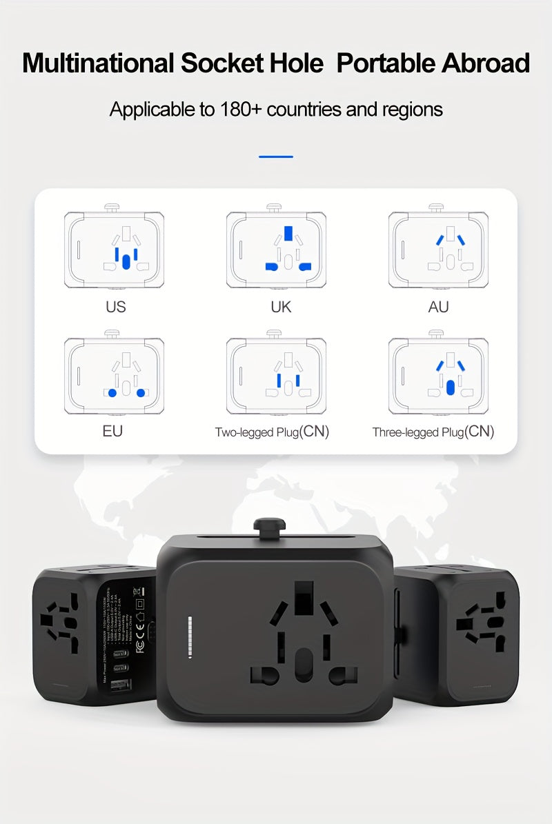 Universal Travel Adapter 2500W Power Plug Converter with Type C US/UK/AU Plug Compatible Electric Socket Converter