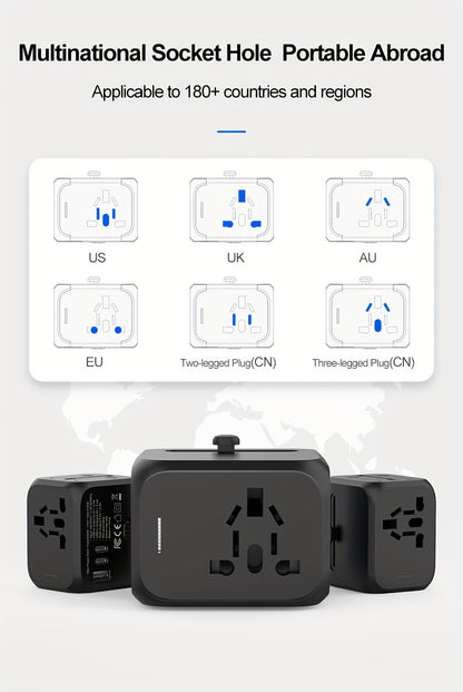 Universal Travel Adapter 2500W Power Plug Converter with Type C US/UK/AU Plug Compatible Electric Socket Converter